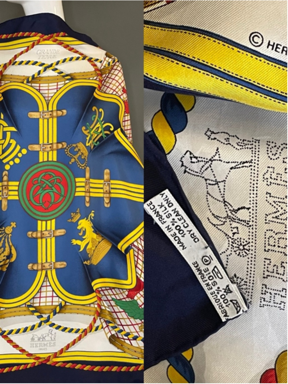 Beautiful Hermes Grande Tenue d’Origny Silk Scarf 90 35 Very Good Condition